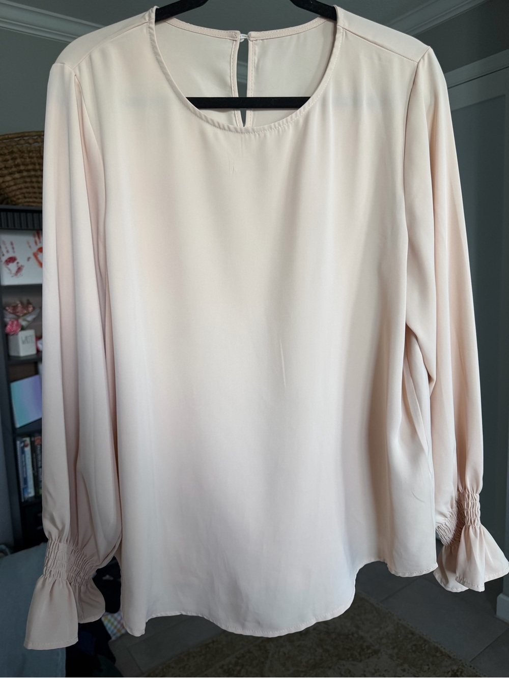 Amazon Blush Long-Sleeve Round Neck Blouse